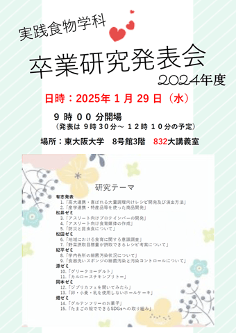 2025年1月29日（水）実践食物学科卒業研究発表会